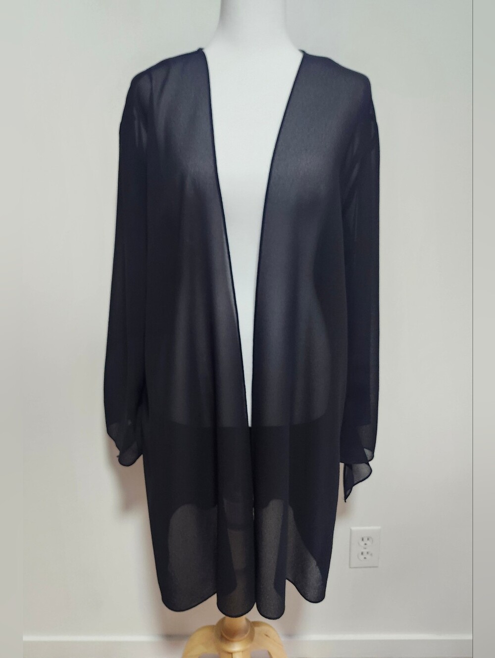 Algo Sheer Black Open Front Duster Cardigan